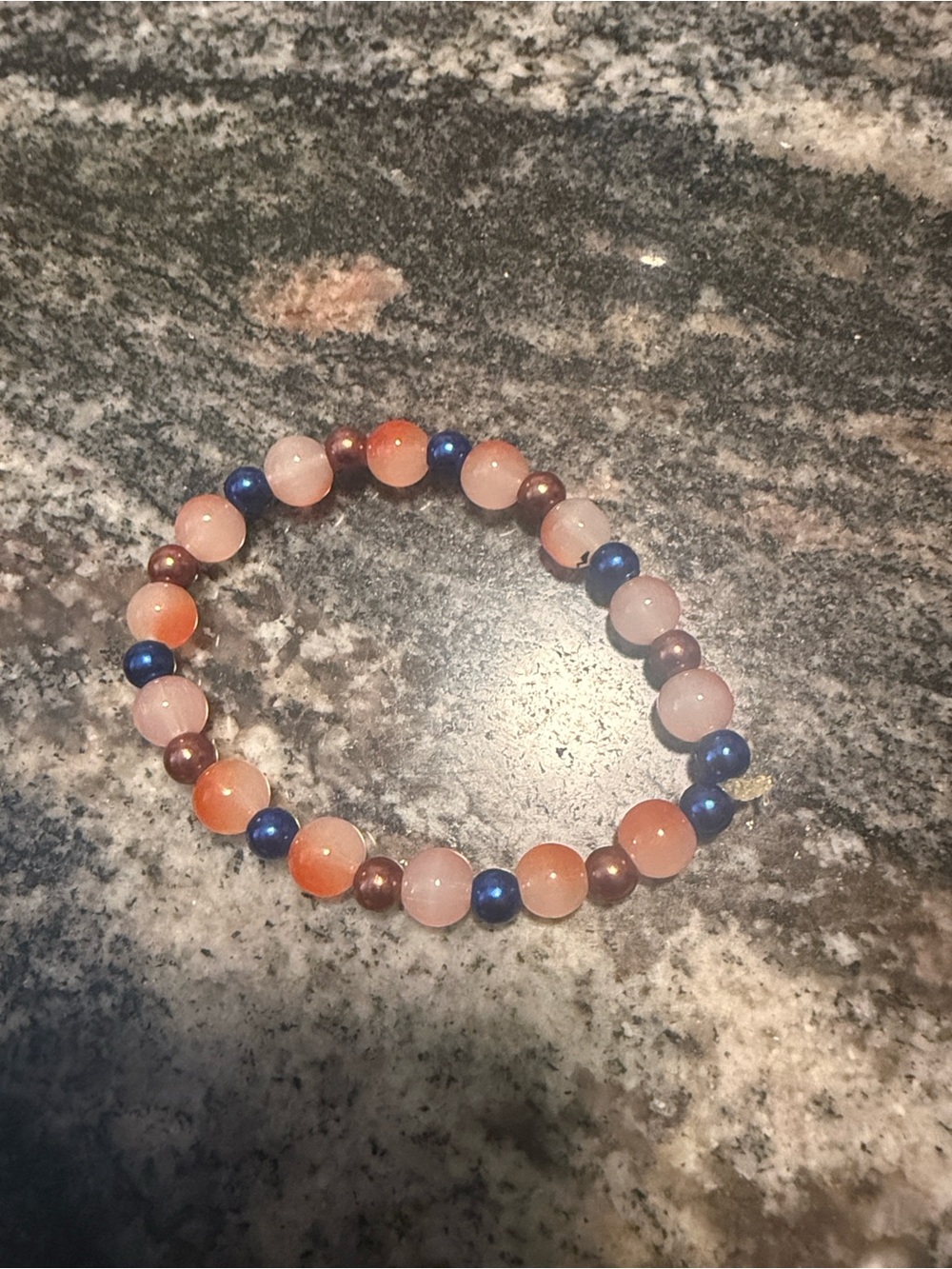 Beaded Stretch Bracelet in Orange, Pink & Blue